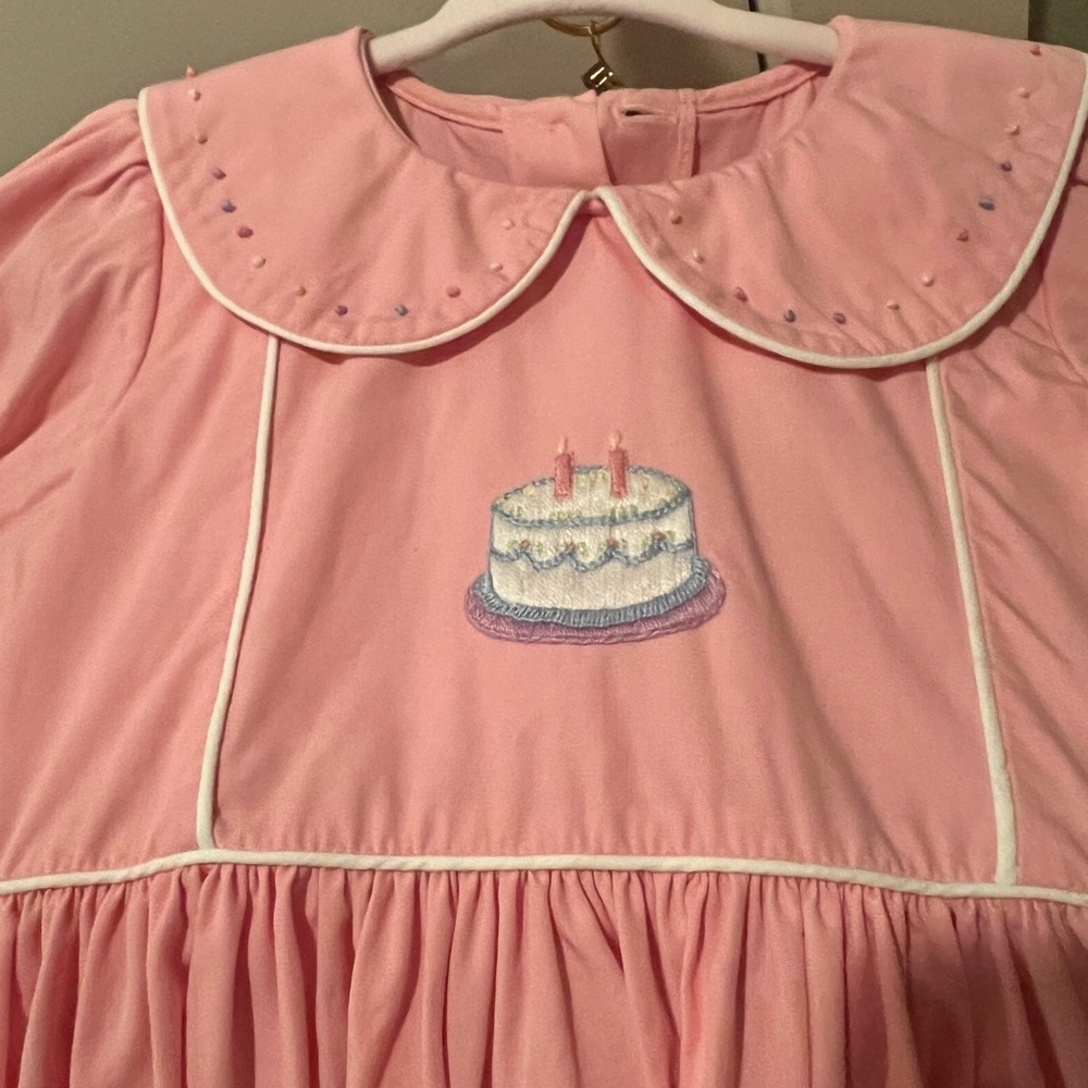Strasburg Pink Embroidered Birthday Cake Peter Pan Collar Party Dress